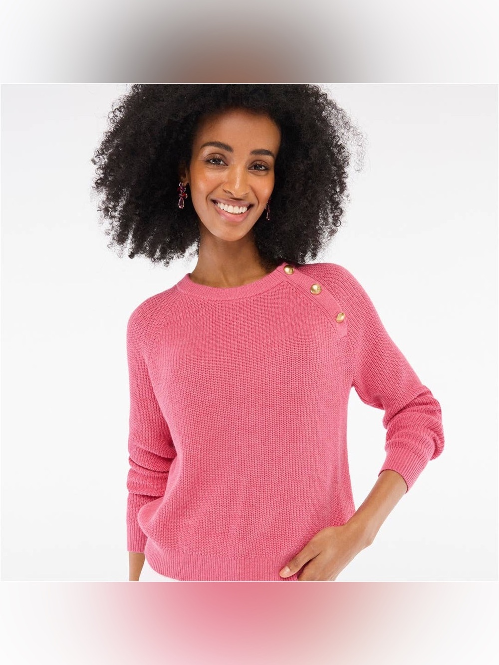 J. Crew Pink Crewneck Sweater with Gold Shoulder Buttons Size XS